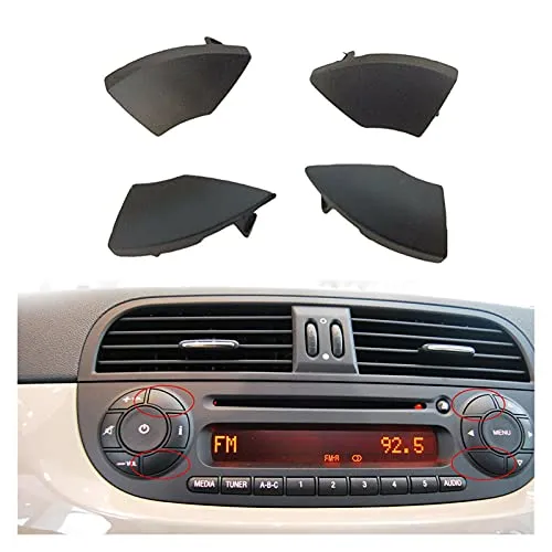 Development 4X Pulsanti Neri Trim Cover Adatta per Fiat 500 Radio CD Button Nero Trim Stampo Rimozione Cover Stampo Rimozione Alta qualità Sostituzione Facile