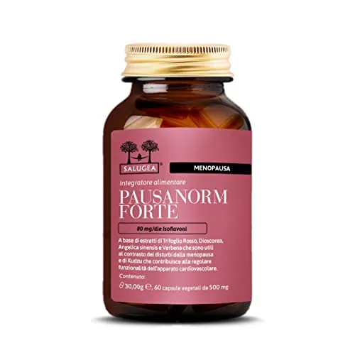 Pausanorm Forte Salugea - Integratore per la Menopausa senza Soia - 100% Naturale con Trifoglio Rosso, Kudzu, Dioscorea, Verbena - Flacone In Vetro - 60 Capsule