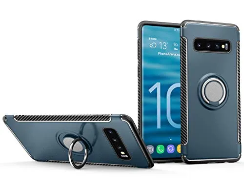 SHIEID Custodia Samsung Galaxy S10+,Anello Girevole a 360°con Protezione e cavalletto Montare Il Supporto Magnetico Cover per Samsung Galaxy S10+(Blu Navy)