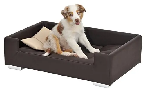 Animal-design - Divano per cani in similpelle con cuscini decorativi, colore: grigio/marrone/nocciola, bordeaux o tortora