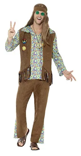 SMIFFYS Costume Hippie Anni '60, Multicolore, con Pantaloni, Top, Gilet, Medaglione e Fa