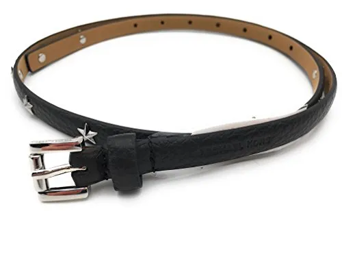 Michael Kors - Cintura sottile, taglia L, lunghezza 110 cm, larghezza 1,5 cm, in vera pelle con stelle argentate, da donna