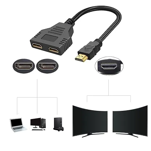 GZW-Shop Splitter Cavo HDMI, convertitore Adattatore Cavo Splitter da 1 a 2 Vie per HDTV HD, LED, Monitor LCD e proiettori