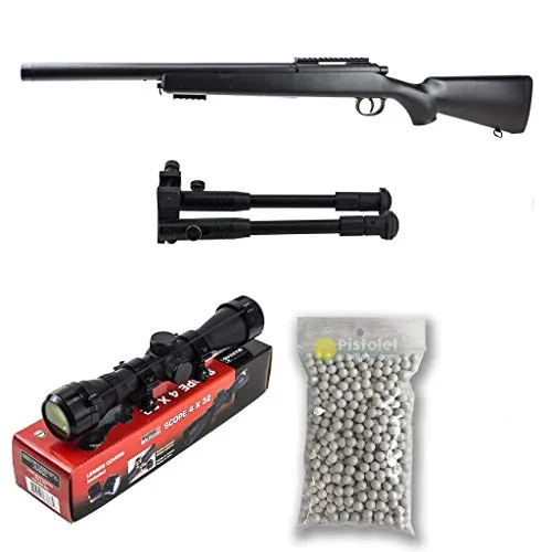 PACK completo softair M52 Sniper Double Eagle / Sniper a molla / Plastica ad alta resistenza / Ricarica manuale (1 Joule) -Consegnato con accessori