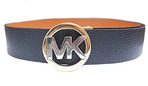 Michael Kors Womens Signature Two Tone MK Buckle Reversible Leather Belt Black/Brown (XL)