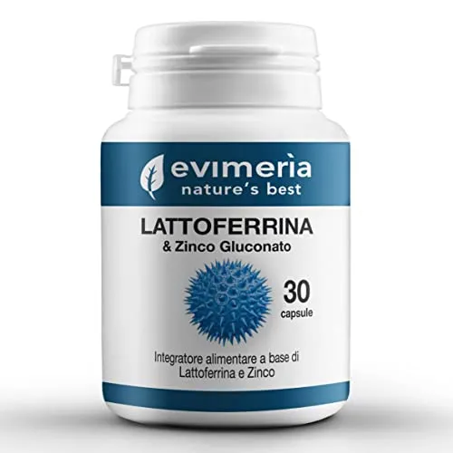 Lattoferrina pura 200 mg e Zinco. Contribuisce a rinforzare il sistema immunitario.Trattamento per un mese.