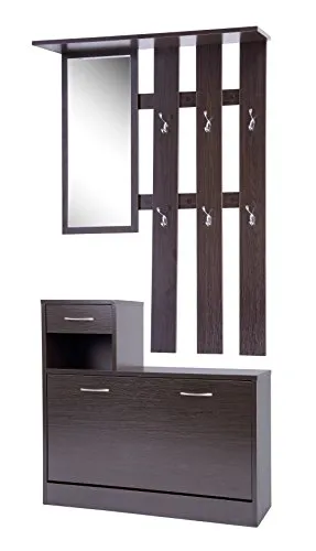 ts-ideen Set Guardaroba da Parete Specchio Scarpiera Armadio con cassetto Legno Marrone Scuro