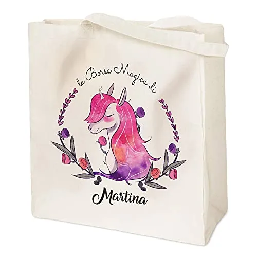 Maverton Borsa di Tela - Borsa Personalizzata - Personalizzazione con Stampa Colorata - Shopping Bag - Shopper Cotone - 100% - Tote Bag - regalo donna - regali per lei - Unicorno