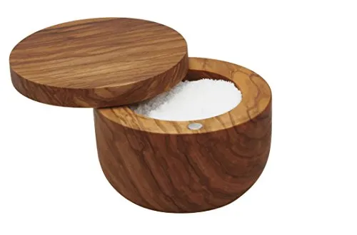 Bisetti - Saliera in legno di ulivo con coperchio, misura unica, colore: Marrone