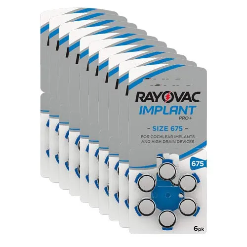 RAYOVAC 675 Implant Pro+, batterie per apparecchi acustici per dispositivo di impianto cocleare, confezione da 60 pile