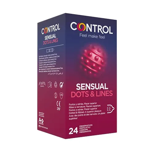 Control Sensual Dots & Lines Preservativi Stimolanti con Punti e Striature in Rilievo - 24 Profilattici