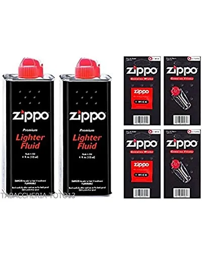 Zippo Ricambi Originali - 2x Lattina di Benzina 125ml + 12x Pietre Focaie + 2x Stoppino