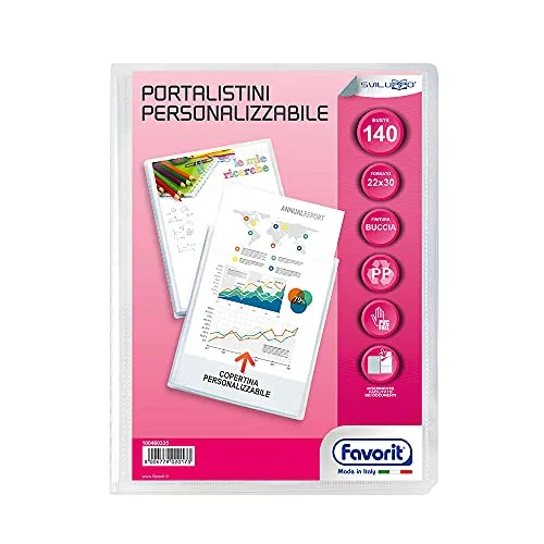 Favorit Portalistino Personalizzabile 140 Buste, 22 x 30 cm, Trasparente