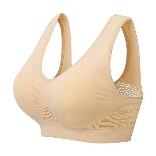 Zoerea Reggiseno Sportivo da Donna Taglia Larga Comfort Traspirante Bra con Cuscinetti Rimovibili New Reggiseni Sportivi per Corsa Jogging Yoga Beige, XL