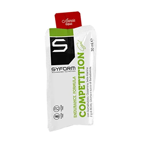 SYFORM COMPETITION® ENERGIA DA CARBOIDRATI E AMINOACIDI GEL 20 monodosi Endurance formula: Isomaltulosio, Glutamina, beta-alanina, BCAA succo di barbabietola per sforzi intensi e prolungati