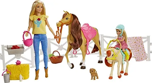 Barbie Ranch Chelsea, Playset Giocattolo con Due Bambole, Cavalli e Accessori, per Bambini 3 + Anni, FXH15, Imballaggio Standard