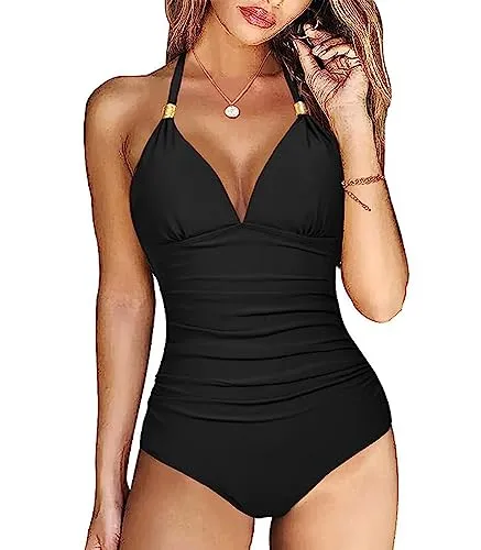 Davicher Costume da Bagno Donna Bikini Stampa Intero Halter Costumi da Bagno Imbottito Reggiseno Push-up Controllo della Pancia Costume da Bagno Swimwear Abiti da Spiaggia