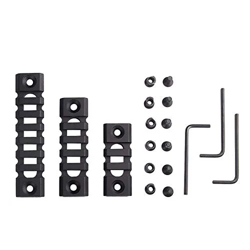 SYWAN 3 Pezzi Keymod Picatinny Rotaia sezioni 3-Slot 5-Slot 7-Slot Guida tessitore Cavo per Sistema di Protezione per paramani con 3 Chiavi a brugola in Alluminio Nero