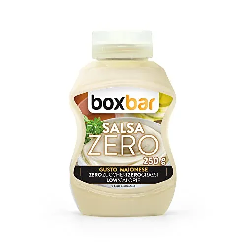 BoxBar salsa Maionese zero, a basso contenuto di calorie, zuccheri e zero grassi. Senza glutine e vegetariana (1 Flaconi da 250g)