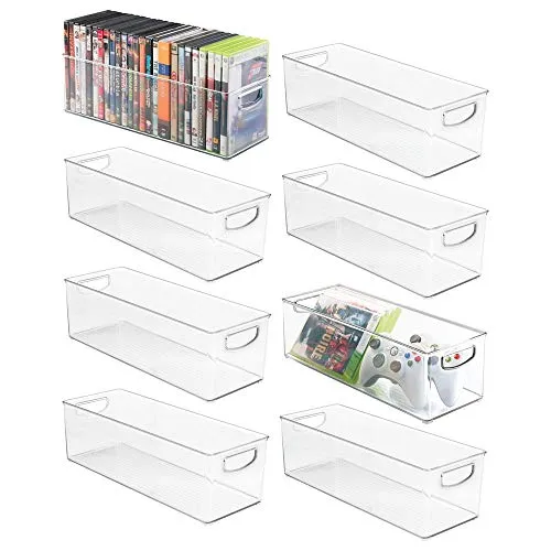 mDesign Set da 8 Contenitori in plastica con maniglie per raccogliere DVD – Porta CD e DVD o videogiochi trasportabile – Ideale anche come portariviste – trasparente