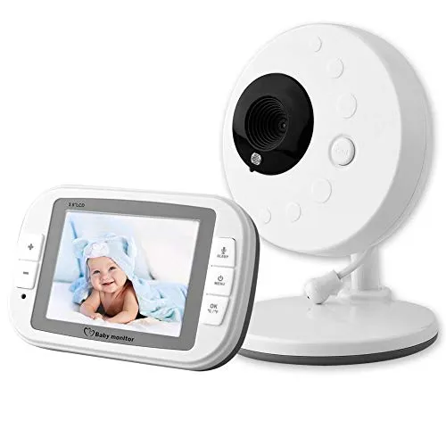 Video Baby Monitor con Telecamera, Video Digitale Baby Monitor Telecamera di Sicurezza Sensore di Temperatura con Monitor TFT da 3,5 Pollici, Telecamera per Visione Notturna(EU Plug)