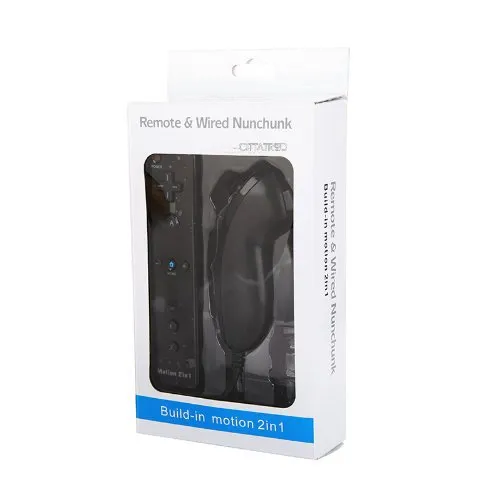 CITTATREND Wired Nunchuck + Wireless Remote Controller con Motion Plus Gamepad per Nintendo Wii Console Videogiochi 7 Colori (Nero)