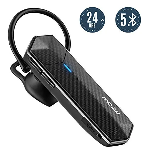 Mpow EM18 Auricolare Bluetooth 5.0 da 24 Ore di Riproduzione, Auricolare Wireless Senza Fili con CVC 8.0 Cancellazione del Rumore e Doppio Microfono, Auricolare Wireless per Cellulare/Pad/Auto, Nero