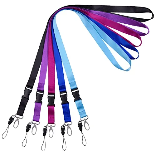 Wisdompro, laccetti da collo in nylon, con moschettone ovale e fibbia staccabile, ideali per chiavi, portachiavi, chiavette USB, telefono, fotocamera, portabadge, 57 cm, 5 pezzi, colori assortiti