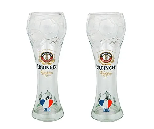 Set da pezzi del grano/bianco bicchiere di birra con erdinger Logo e EM 2016 ornamento – 0,5 L con riempimento – Perfetto per la Coppa del diesjaehrige Europa