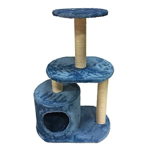 Rebecca Mobili LuckyPet Tiragraffi Albero Gioco Palestra per Gatto, Beige Azzurro Sisal MDF Peluche, per Divertimento Unghie Gatto - Misure: 75 x 30 x 30 cm (HxLxP) - Art. LU8042