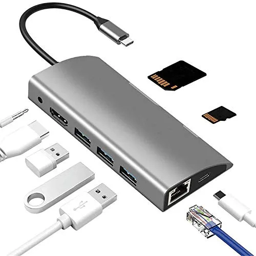 KYL C Hub USB, 9 in adattatore Hub 1 Alluminio Tipo C, con porte USB 3.0, TF/SD Card Reader, USB-C Power Delivery for MacBook, MacBook Air