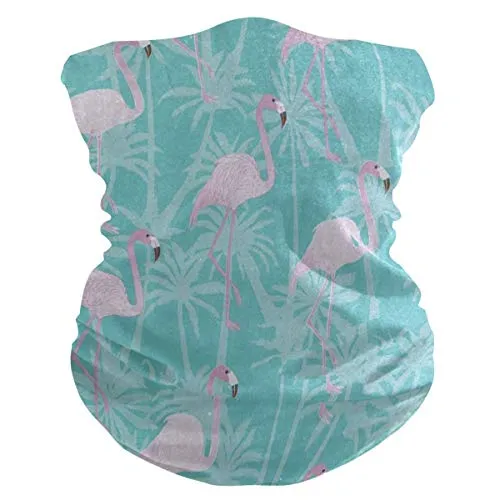 yunshenbuzhichu Blue Palm Tree Flamingo Face Mask Sciarpa Cover Dust Wind Neck Gaiter Bandana per Donna Uomo