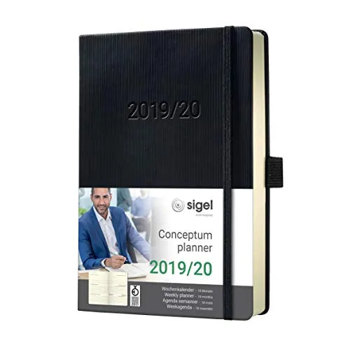 SIGEL C2001 Agenda settimanale 18 mesi 2019/2020 Conceptum, copertina rigida, 14,8 x 21,3 cm, nero