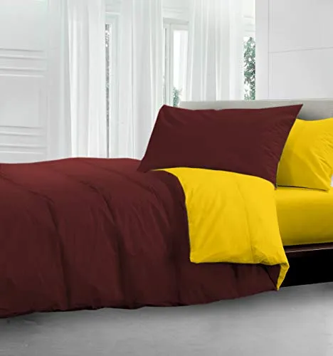 HomeLife Piumone Matrimoniale Invernale Made in Italy | Piumone Letto Inverno Reversibile | Trapunta Imbottita Anallergica Calda | Piumino Tinta Unita Double-Face | Bordeaux/Giallo, 2 Piazze 250X250