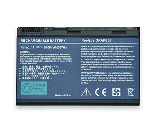 New Net - Standard Serie GRAPE32 Batteria compatibile con Portatile Acer Extensa 5100 5210 5220 5230 5230E 5320 5420 5610 5620 5620G 5620Z 5630 5630EZ 5630G 5630Z 7220 7620 (6 Pile 5200mAh 11.1V Nero)