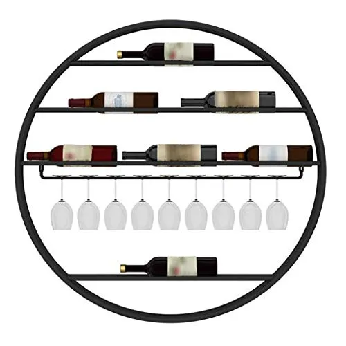 LYN-UP Portabottiglie di Vino, Rotonda Parete Vino Bottiglie Porta Wall Hanging Wine Glass Creativo del Supporto del banco di visualizzazione (Color : Black, Size : 75cm)