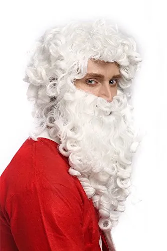 WIG ME UP ® - 01-A+B-P60 Set Parrucca e Barba Babbo Natale Santa Claus San Nicola Ruprecht Profeta Dio Bianco