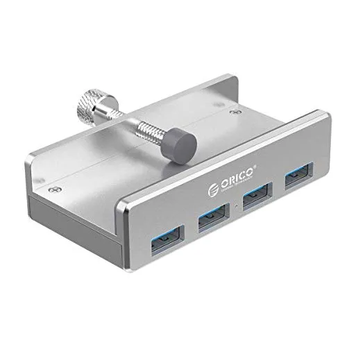 ORICO USB HUB Tipo Clip, 4 Porte USB 3.0 Hub 5 Gbps Super velocità Mini hub Dati in Alluminio con Porta Adattatore di Alimentazione Extra, Cavo Lungo 100 cm, Risparmio di Spazio per Desktop