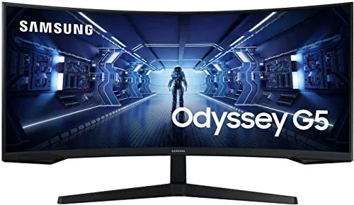 Samsung Monitor Gaming Odyssey G5 (C34G55), Curvo (1000R), 34", 3440x1440 (Ultra WQHD), 21:9, HDR10, VA, 165 Hz, 1 ms, FreeSync Premium, HDMI, Display Port, Ingresso Audio, PBP, Flicker free