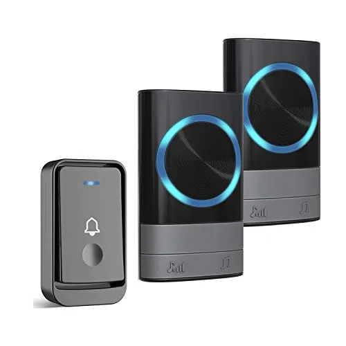 Dilusi Campanelli Wireless,Campanello Senza Fili Portatile Wireless Doorbell, 45 Suonerie, Indicatori LED, Portata 300m, 4 Volumi Selezionabili (1 Trasmettitore + 2 Ricevitori, Nero)