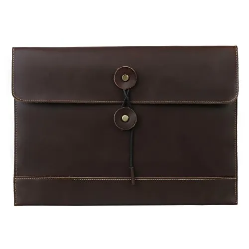 Leathario Cartella Portadocumenti Portabile Cartellina in Pelle di Crazy Horse Business File Organizer 10’’ Borsa Messenger a Mano (caffe')