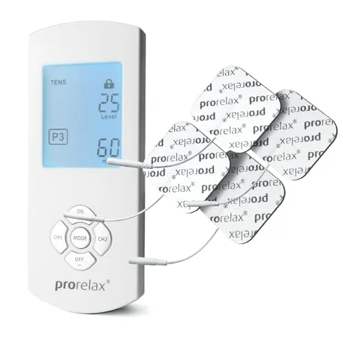 prorelax Tens/Ems Duo Comfort, Dispositivo Elettrostimo Lazione, 2 Terapie con un Solo Dispositivo, Terapia Naturale contro il Dolore Cronico e per Lo Sviluppo Muscolare, Display Illuminato