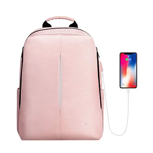 FINPAC Zaino per PC Portatile, Tessuto Idrorepellente Anti-lacrimogeno Zaini con Porta USB per Scuola College Viaggio Lavoro Business Donna Uomo Borsa per Notebook Computer Fino a 15.6 Pollici, Rosa