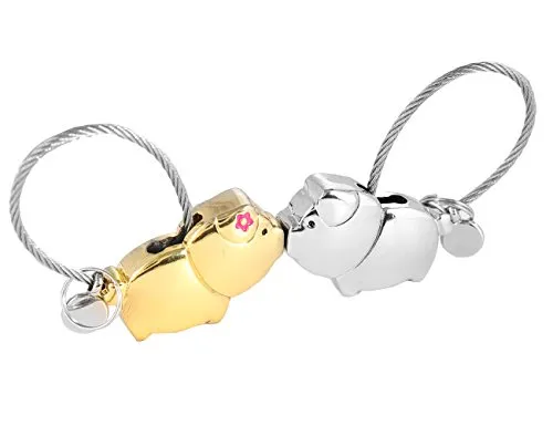 iSuperb® 1 Paio Portachiavi Coppia Keychain con Maiale Animali Key Ring Personalizzato per Uomo e donna (Argento e Oro)