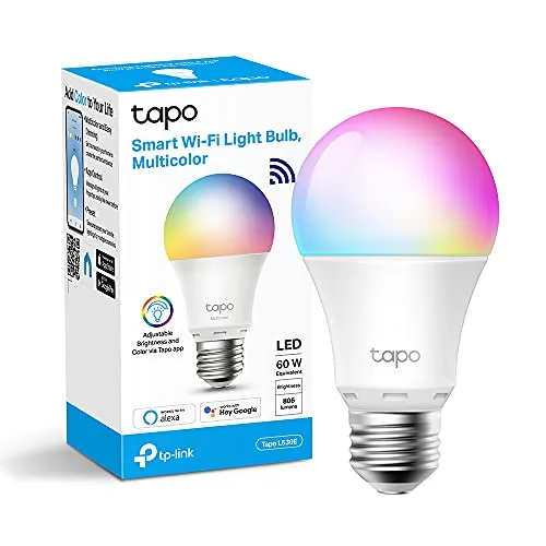 TP-Link Lampadina WiFi Intelligente LED Smart Multicolore, E27 Lampadina Compatibile con Alexa e Google Home, 806 lumen, 8.7W, Senza hub richiesto, Controllo Remoto tramite APP Tapo (Tapo L530E)
