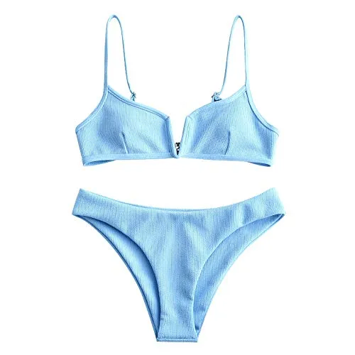 Zaful - Bikini da donna, set di 2 pezzi, costume da bagno sexy con slip sgambato Blu M