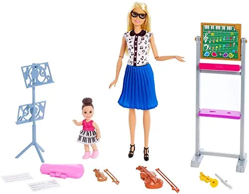 Barbie- Carriere Insegnante di Musica Playset con 2 Bambole, Lavagna, 4 Strumenti Musicali e Accessori, FXP18