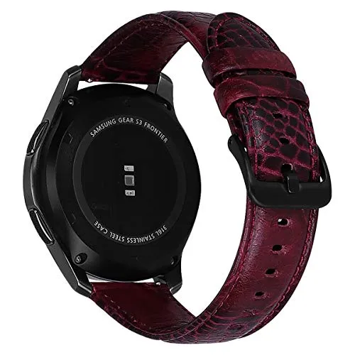 MroTech Cinturino Compatibile per Samsung Gear S3 Frontier Classic/Galaxy Watch 46mm/ Huawei Watch 2 Classic/GT Active/Elegant/GT2 Banda di Ricambio 22mm Bracciale in Vera Pelle-Retro Texture Rosso