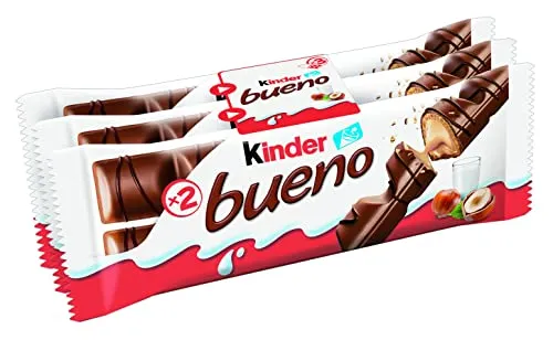 Kinder Bueno, snack al cioccolato, 3 pezzi da 43 gr