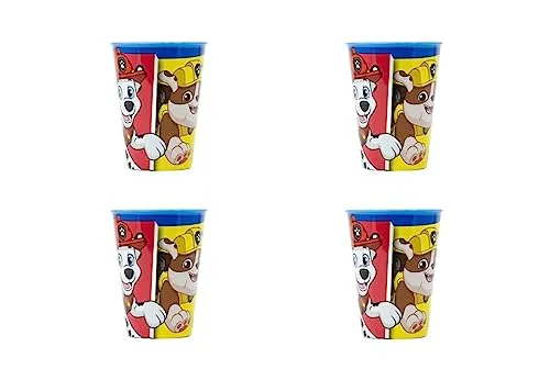 ALMACENESADAN - 4774; set di 4 bicchieri riutilizzabili Paw Patrol Comic, ideali per feste e compleanni, o per uso quotidiano, capacità 260 ml